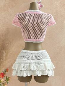 Elamini Áo khoác cardigan mỏng nhẹ thắt eo bằng ren hoa ngọt ngào dành cho nữ, màu hồng, thích hợp cho mùa hè. - Nhiều màu - Xem 2