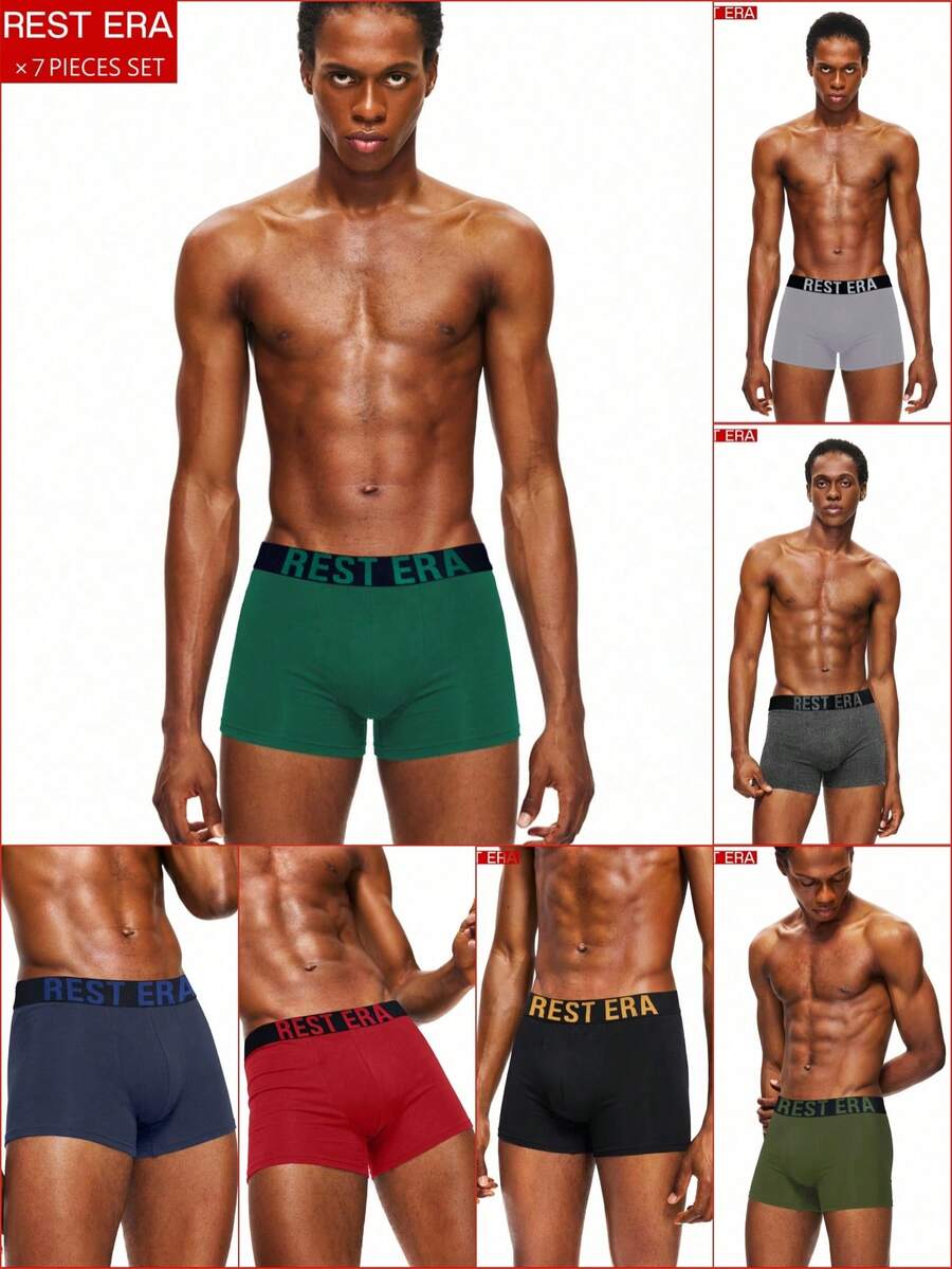 7 piezas/paquete Calzoncillos tipo bóxer con estampado de letras para hombres - Multicolor - Ver 1