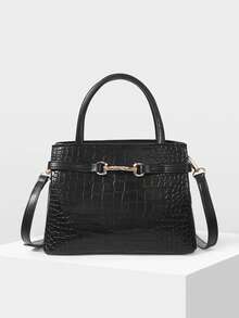 MOTF PREMIUM BOLSO DE MANO CON ESTAMPADO DE CAIMÁN DE MODA - Patrón de cocodrilo negro - Ver 6