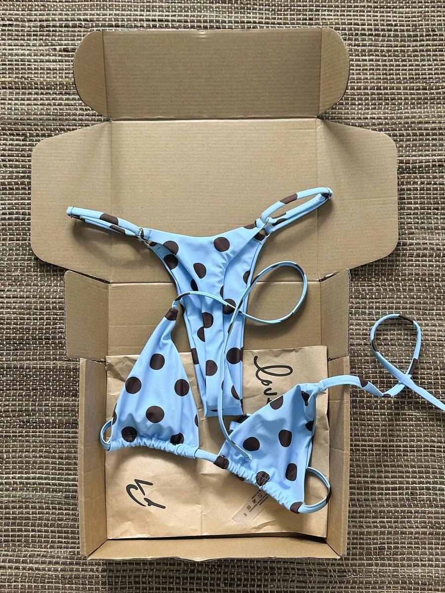 Swim Mod Polka Dot Halter Tie Two Pieces Bikini Swimsuit Bikini Set For Women Bathing Suit Sets - Multicolor - View 1