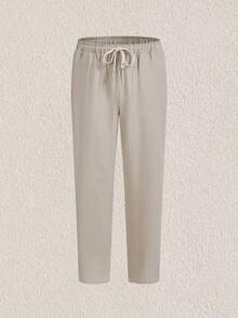 Mercer Haus Men's Cotton Solid Color Pocketed Pants, Fashion For Summer, Fall , Suitable For Summer Tropical Holiday Vacation In Hawaii. - Khaki - View 3