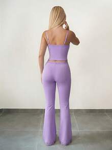 Sweetina 2pcs/Set Lace Camisole & Flare Pants, Casual Outfit For Teens - Lilac Purple - View 2