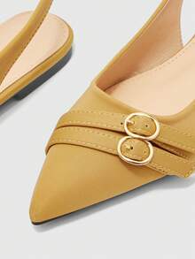 CUCCOO BIZCHIC 法式轻盈成熟风尖头闭趾凉鞋 女款 2026 新款平底高跟鞋 气质名媛后跟搭扣鞋 - 杏色 - 查看 5