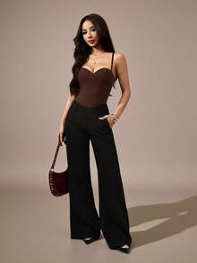 SHEIN PETITE Quần tất ren màu đen gợi cảm kiểu cổ điển dành cho nữ, thích hợp dự tiệc và đi chơi. - Cà phê nâu - Xem 4