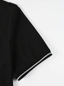 Manfinity CasualCool 男士短袖Polo衫，适合外出、聚会和办公穿着 - 黑色 - 查看 3