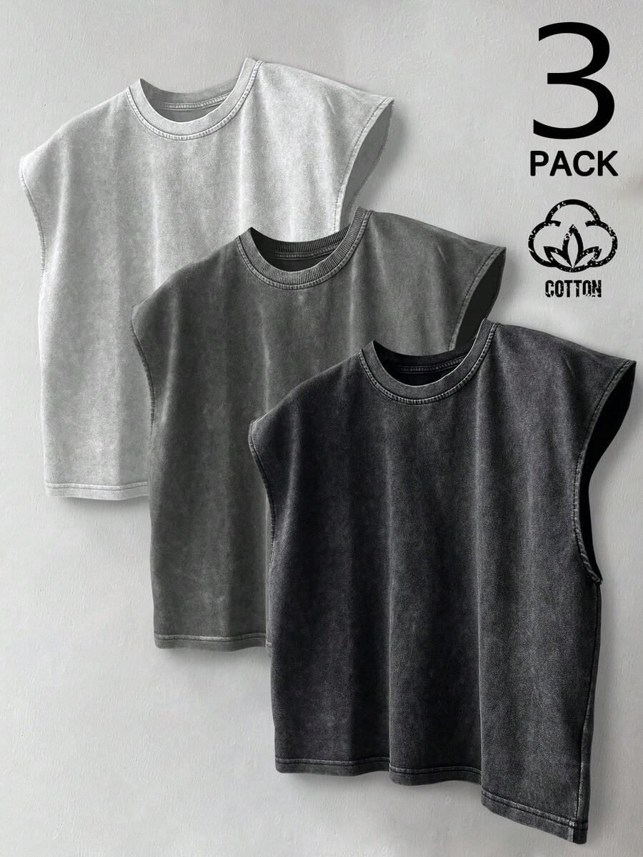 Manfinity EMRG Camiseta de tirantes de algodón de unicolor con cuello redondo, casual y versátil, de hombros anchos para hombre, para vacaciones - Multicolor - Ver 1