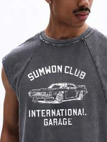 SUMWON Men Tank Top With Vintage Car Graphic Print Casual Sleeveless Tee Retro Automobile Design Summer Fashion Top - Grey - View 3