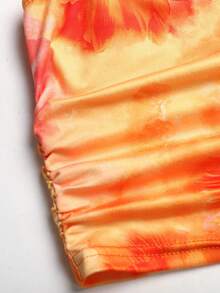 SHEIN Bộ áo hai dây croptop xếp ly in họa tiết dành cho bé gái tuổi teen - Màu vàng - Xem 3