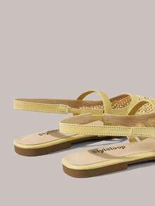 Styleloop Giày đế bằng nữ, giày hở gót, dải đan thoáng khí trang trí, mũi vuông nhỏ cổ thấp, thoải mái và thanh lịch, Mary Jane, phong cách du lịch nghỉ dưỡng, Bohemian, mặc mùa hè, không khí nghỉ dưỡng - Màu Khaki - Xem 5
