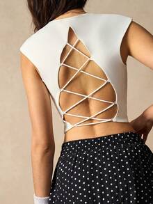 VARSIVA Women's Black Elastic Waist Drawstring Slimming Silver Polka Dot Print Jumpsuit With Built-In Side Pockets - Casual Tennis Sports Skirt. - Multicolor - View 9