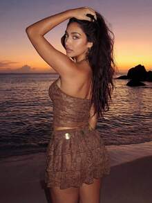 EgrlEra 2件套女士棕色蕾丝浪漫度假装 - 棕色 - 查看 2