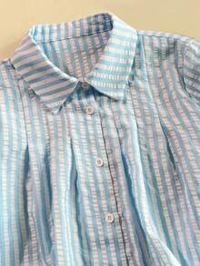 Resyla 新款甜美翻领宽松时尚女式衬衫 - 藍色 - 查看 7