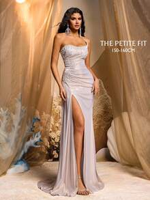 Glamrae Petite Falda de cola de pez con abertura, elástica, fruncida, con cuentas y cristales, elegante y lujosa. Adecuada para bodas, fiestas, vacaciones, galas y ocasiones formales (con mucho bordado) - Blanco - Ver 6