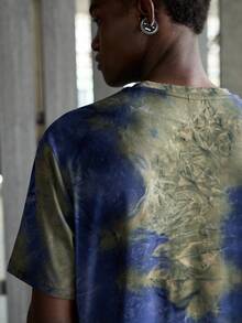 NEON BLANC T-shirt à manches courtes en tricot décontracté à imprimé tie-dye pour hommes - Bleu marine - Voir 6
