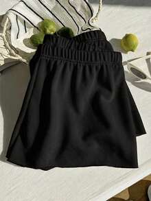 Comfortcana Plus Size Solid Color Elastic Waist Loose Casual Shorts, Versatile For Spring/Summer - Black - View 5