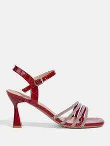 CUCCOO TILAWA Sandali eleganti con tacco alto, punta quadrata, decorazione con strass, in materiale PU con motivo in pietra di mogano, scarpe primaverili adatte per primavera, vacanze pasquali, cene, Natale, San Valentino - Colore mogano - Visualizzare 2