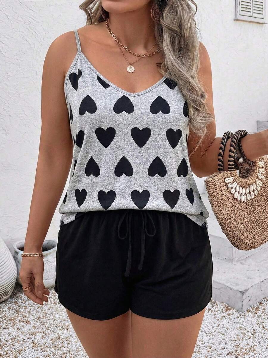 EMERY ROSE Women's Heart Print Color Block Plus Size 2-Piece Set, New Arrival Spring/Summer - Multicolor - View 1