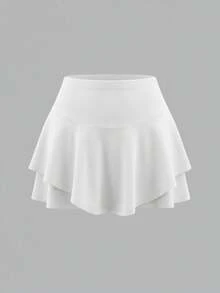 SHEIN EZwear Váy chữ A màu trắng cạp cao xếp ly cho nữ cỡ lớn, bộ váy tennis, váy thể thao, váy quần đùi cho nữ, trang phục dự tiệc, váy xếp ly cho nữ, váy quần đùi cho nữ, váy nữ. - trắng - Xem 1