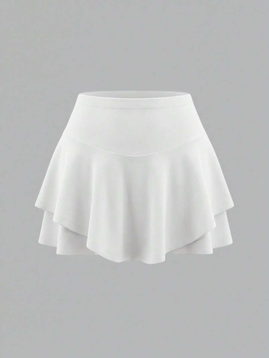 SHEIN EZwear Váy chữ A màu trắng cạp cao xếp ly cho nữ cỡ lớn, bộ váy tennis, váy thể thao, váy quần đùi cho nữ, trang phục dự tiệc, váy xếp ly cho nữ, váy quần đùi cho nữ, váy nữ. - trắng - Xem 1