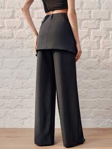 Anewsta 2pcs Women's Asymmetrical Layered High Waist Flared Leg Casual/Office Commute Pants Set - Dark Grey - View 7