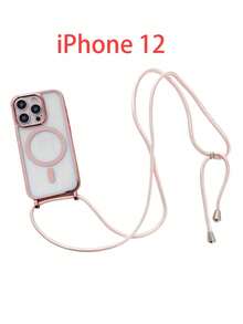 Luxury Crossbody Necklace Lanyard With Electroplated Transparent Phone Case, Compatible With IPhone 17, Air 16, E, 16, 15, 14, 13, 12, Pro Max, And 11. Glossy Magnetic Wireless Charging Protective Case. - Pink - View 9