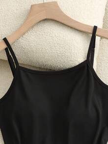 Franclia 女士夏季休闲日常/通勤百搭罗纹针织吊带背心和裙裤套装 - 灰色 - 查看 3