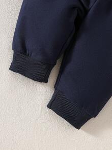 SHEIN Bộ đồ cho bé gái sơ sinh mùa thu gồm áo dài tay màu trắng thêu họa tiết và quần hồng, kiểu dáng giản dị, thời trang và dễ phối đồ. - Màu xanh hải quân - Xem 7