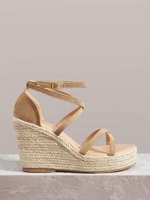 Styleloop Sandálias plataforma e anabela femininas - Caqui - Ver 1