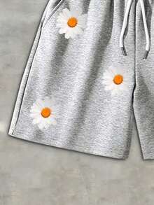 Manfinity EMRG 男士印花抽绳腰带休闲百搭日常短裤 - 灰色 - 查看 4