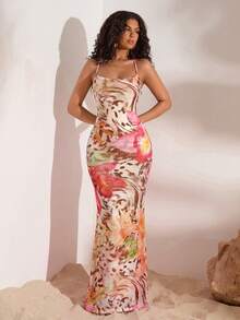 Opulessa Đầm hoa in họa tiết, cổ khoét sâu, hở lưng, thích hợp cho kỳ nghỉ của nữ. - Nhiều màu - Xem 5