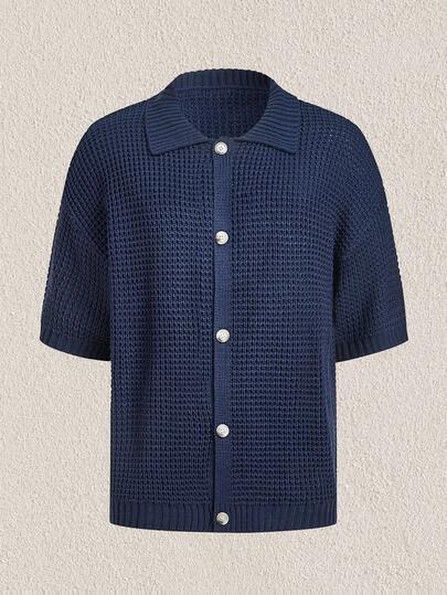 Mercer Haus 男士纯色前开襟休闲短袖针织衬衫，夏季男士针织衬衫，适合在夏威夷享受夏季热带假期。