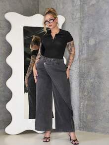 Arliah 新款女士不对称黑色牛仔裤 - 黑色 - 查看 4