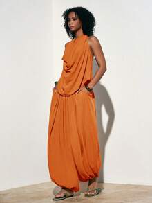 Zivah Bộ đồ nữ gồm áo hai dây hở lưng và quần dài, hàng mới về mùa Xuân/Hè 2026, thích hợp cho Ngày Valentine/Lễ hội âm nhạc/Lễ Phục Sinh, phong cách miền Tây/du mục/bohemian, thích hợp cho kỳ nghỉ. - trái cam - Xem 3