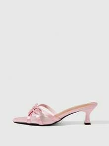 Sleekvia Sandal cao gót quai ngang kiểu mule dành cho nữ, mẫu mới mùa hè. - Hồng - Xem 2