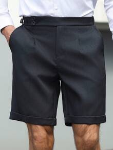 Manfinity Bizformal 男士夏季休闲商务成熟日常通勤简约百搭纯色深灰色前缝短裤 - 深灰色 - 查看 3