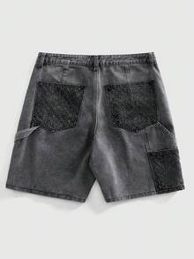 ROMWE MEN Men's Embroidered Cargo Denim Shorts - Grey - View 3