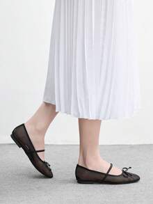 CUCCOO BIZCHIC Giày lười nữ đế bằng màu trơn, kiểu dáng thường ngày, có nơ trang trí, thích hợp cho dịp Giáng sinh. - Than chì đen - Xem 4