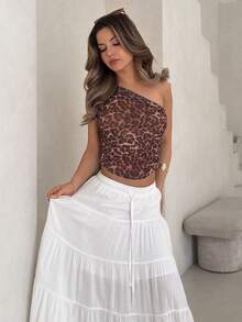 Jemour Leopard Halter Neck Top,Asymmetrical Top,Y2k Clothes - Bronze - View 4