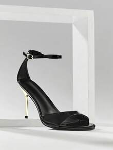 SHUZIA 女士优雅简约圆头踝带细高跟凉鞋 - 黑色 - 查看 7