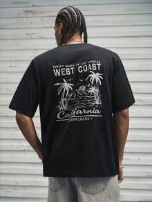 Modcrash SU ER 男士时尚印花宽松短袖T恤 | 精致设计 | 夏季必备 | 易于搭配，展现您的风格 - 黑色 - 查看 2