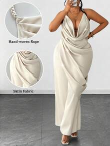 Maweii Bộ đồ gợi cảm, thanh lịch, đa năng, cổ yếm, cỡ lớn, 2 món. - Màu be - Xem 1