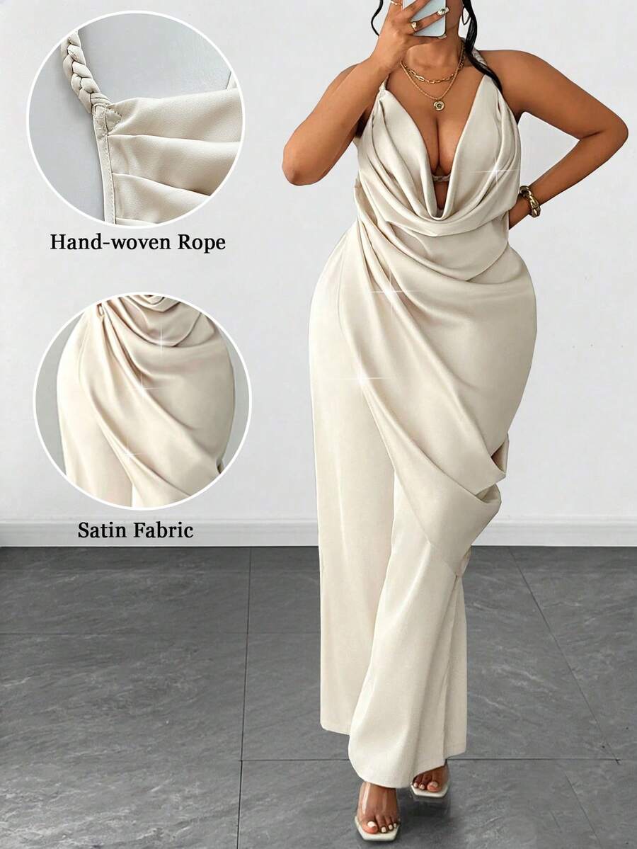 Maweii Bộ đồ gợi cảm, thanh lịch, đa năng, cổ yếm, cỡ lớn, 2 món. - Màu be - Xem 1