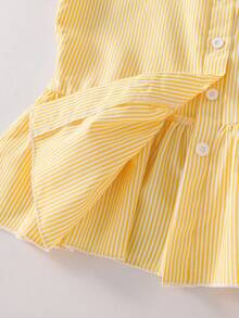 SHEIN Sparklyn 2pcs/Set Girls' Sleeveless Striped Ruffle Hem Top + Wide Leg Pants, Summer Casual Outfit, Children Beach Holiday Style - Yellow - View 4