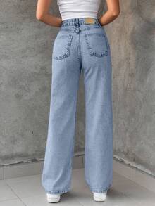 EURMUSE 100%Cotton Bleach Wash Straight Leg Jeans - Dusty Blue - View 2