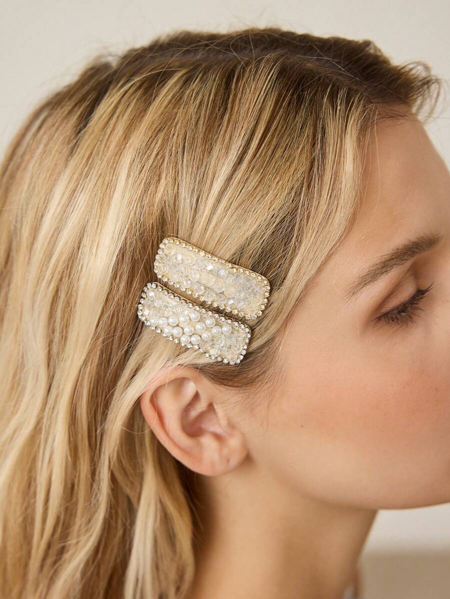 MOTF PREMIUM Cặp ngọc trai giả màu trắng vỡ, không đều, đính kim cương. - trắng - Xem 1