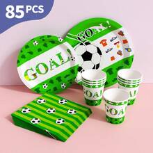 Green Football Disposable Plates, Napkins And Cups Set, Serves 20 Guests. This Disposable Party Set (Including Plates, Napkins And Cups) Is Perfect For Birthday Parties, Weddings And Family Picnics. - View 1
