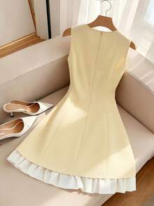 GlowEve 手工雪纺束腰无袖A字中长连衣裙，法式优雅连衣裙，夏季连衣裙，生日连衣裙，毕业典礼及节日连衣裙 - 黃色 - 查看 2