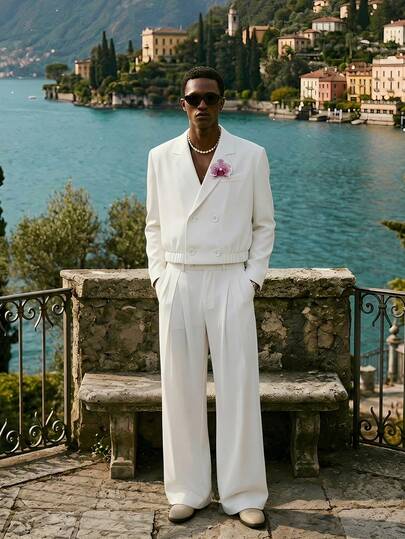 AKNOTIC Business Casual Bộ đồ công sở nam gồm áo khoác dài tay cổ ve lật, họa tiết hoa và quần dài có túi, thích hợp mặc đi làm.