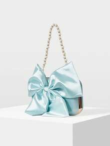 MOTF PREMIUM FASHIONABLE & ELEGANT BOW DECOR EVENING CLUTCH, VALENTINES, PERFECTLY MATCHING WITH PROM DRESSES FOR WOMEN, PROM ACCESSORIES,SEQUIN DRESS WOMEN,SPARKLY DRESS,ELEGANT DRESSES FOR WOMEN, PROM BAG FOR PARTY , PINK - Baby Blue - View 2