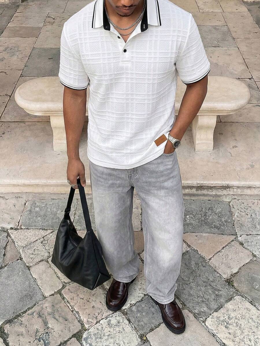 RivetRise Men's Casual Commuter Patch-Up Half Placket Polo Shirt Polo Shirt For Men - White - View 1